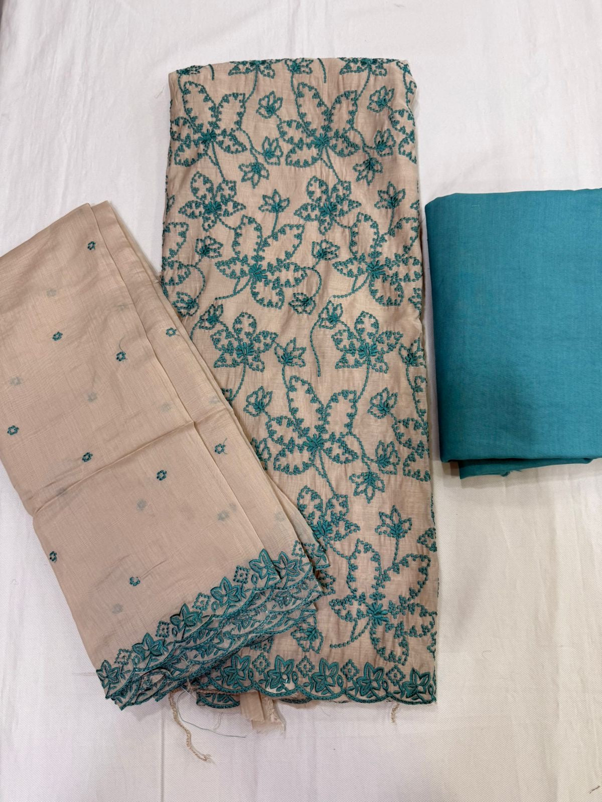 Elegant muslin embroidered suit set