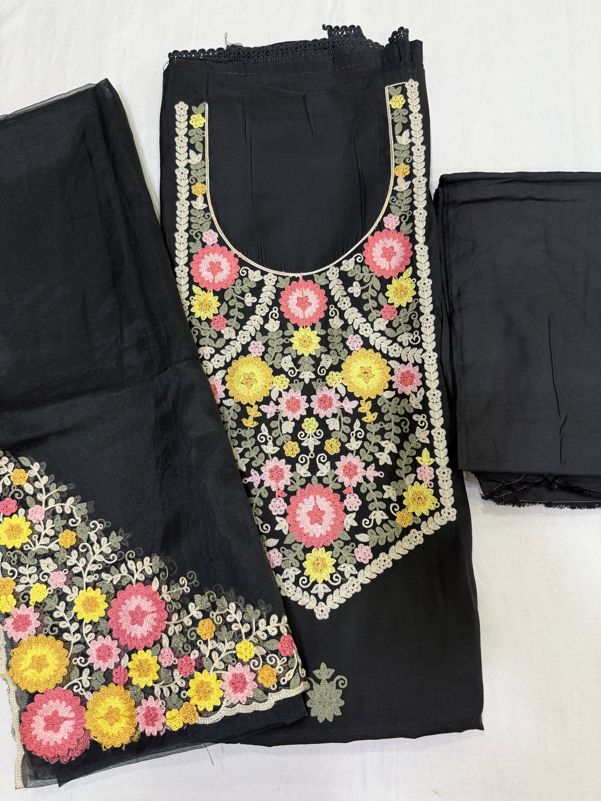 Roman silk kashmiri embroidered with organza dupatta