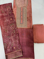 Load image into Gallery viewer, Semi tussar embroidered set with printed semi tussar dupatta