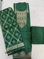 Load image into Gallery viewer, Premium Dola Silk Embroidered top paired with a beautiful Bandhej Dupatta