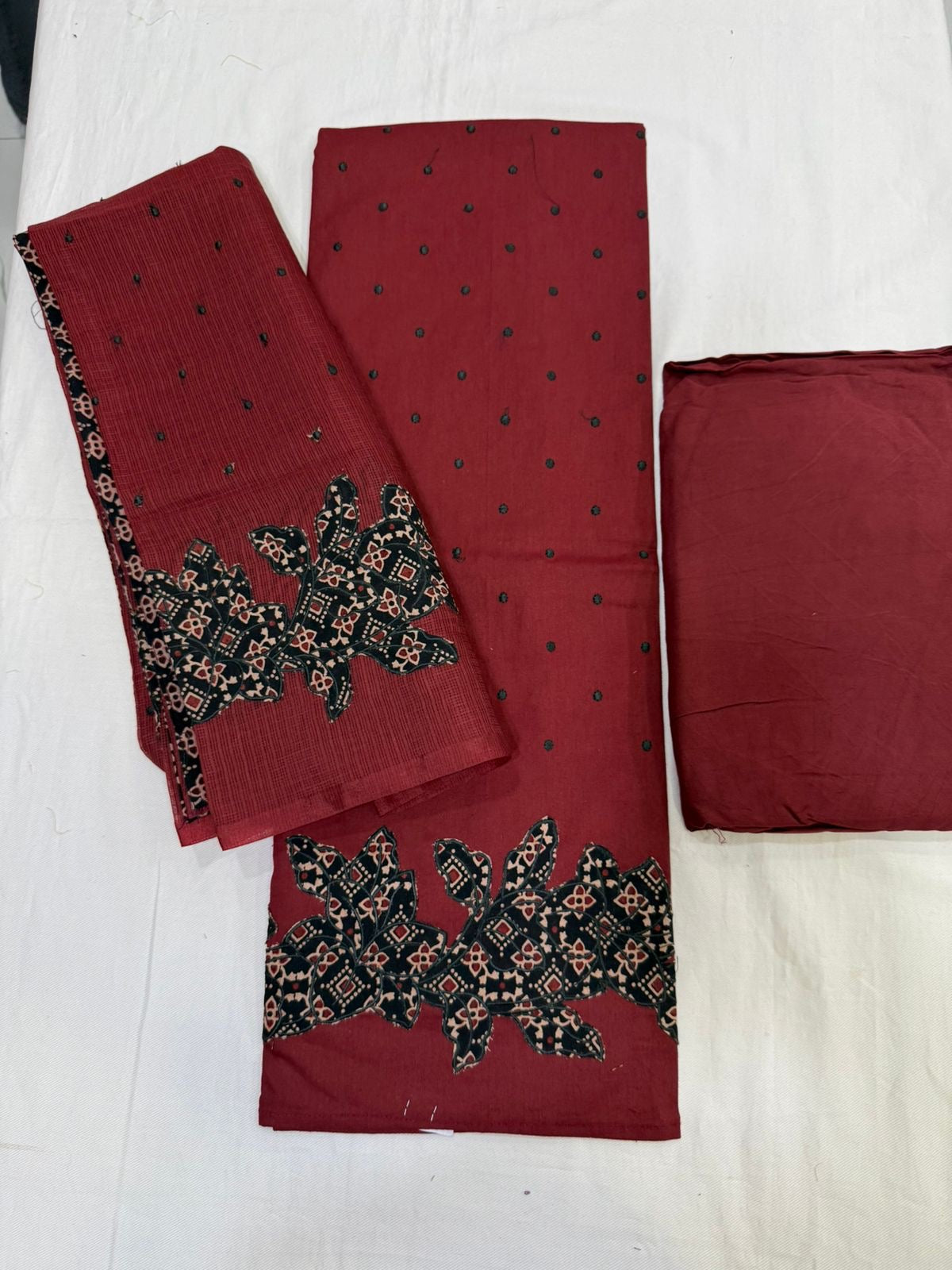 Ajrak applique work suit piece