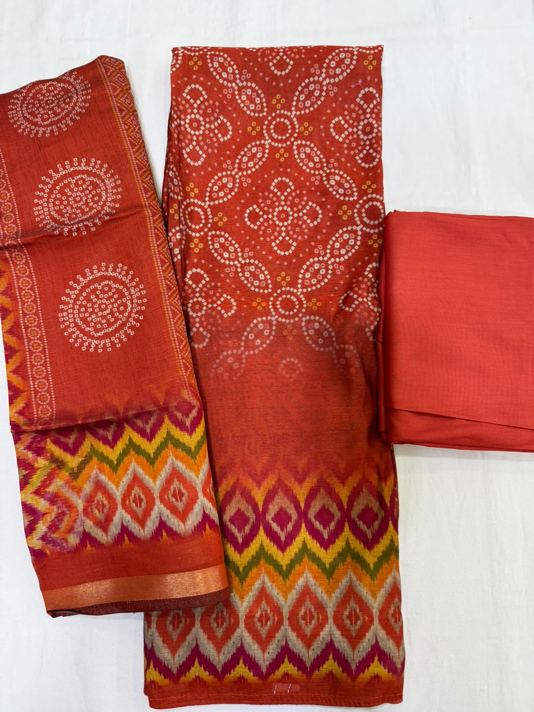 Maheshwari bandhej and ikkat print