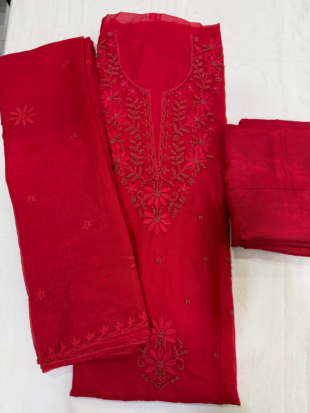 Mul chanderi with pearl work detailing