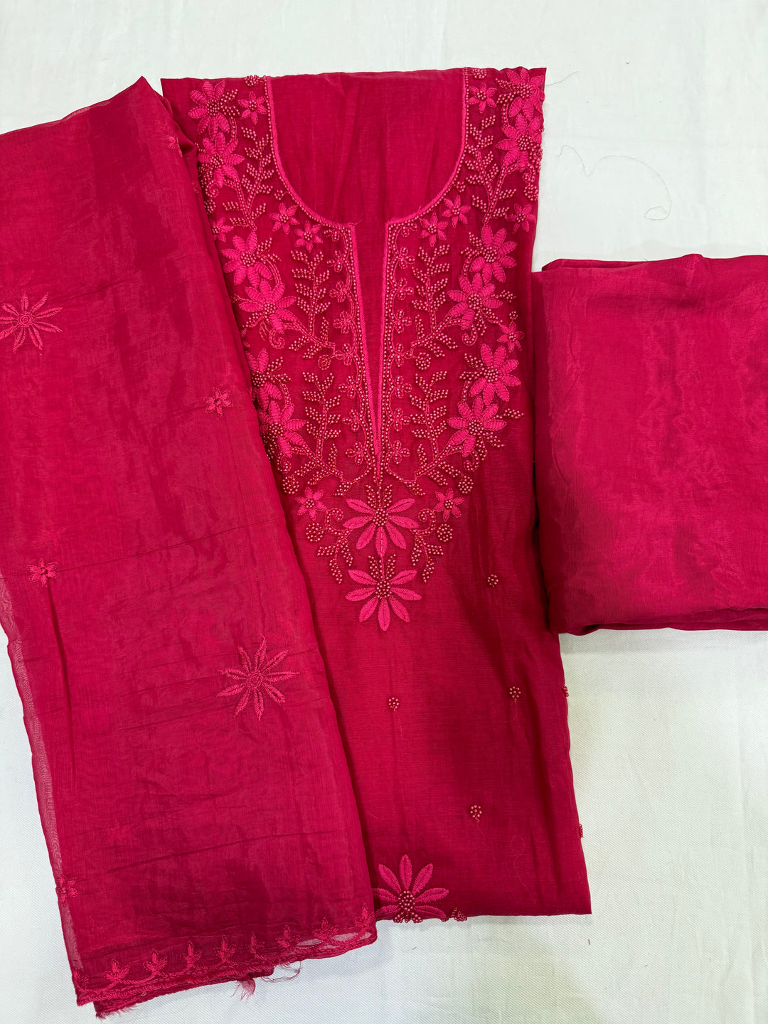 Mul chanderi with pearl work detailing