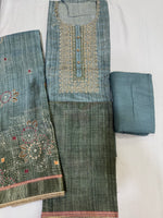Load image into Gallery viewer, Semi tussar embroidered set with printed semi tussar dupatta
