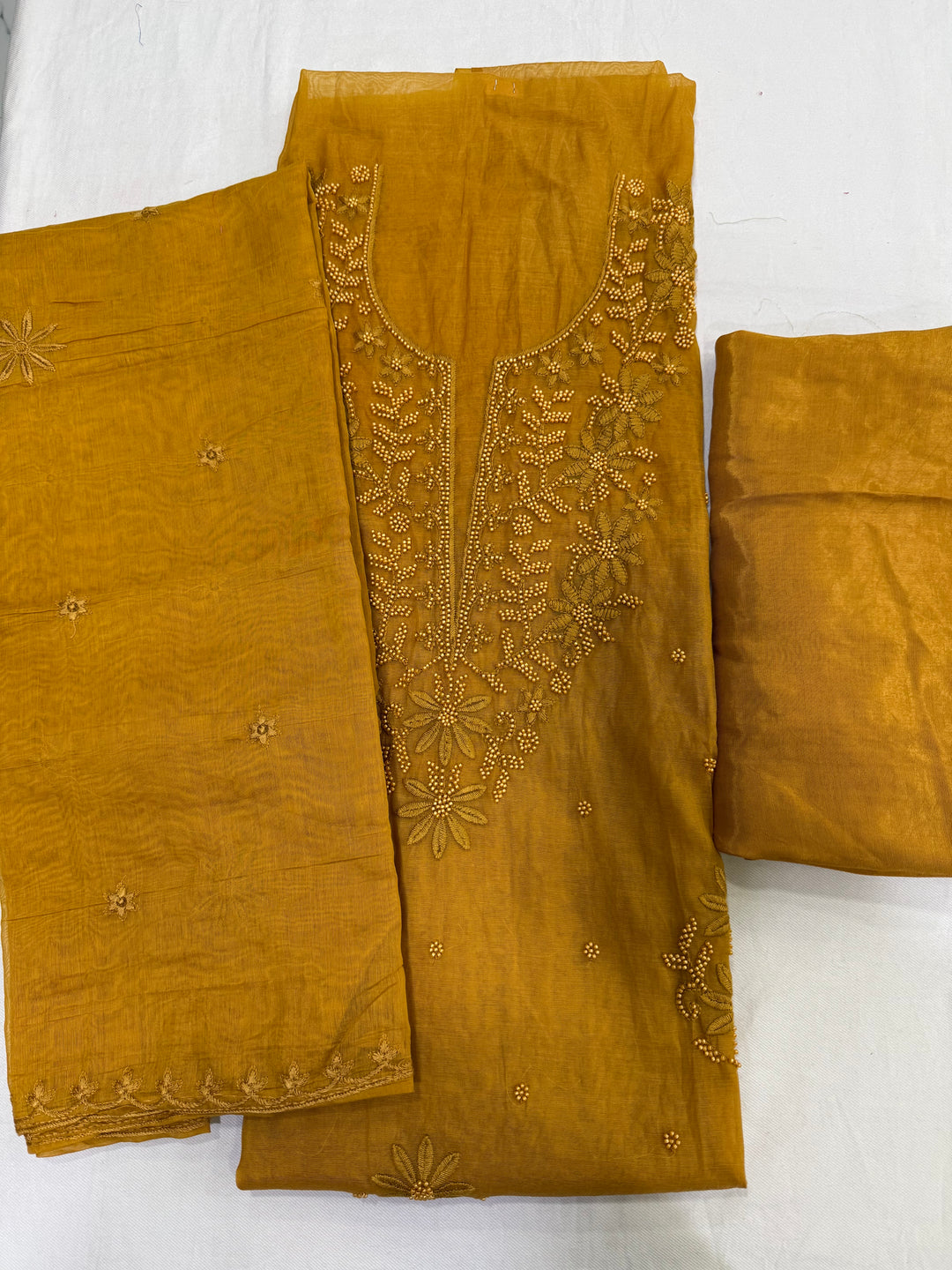 Mul chanderi with pearl work detailing