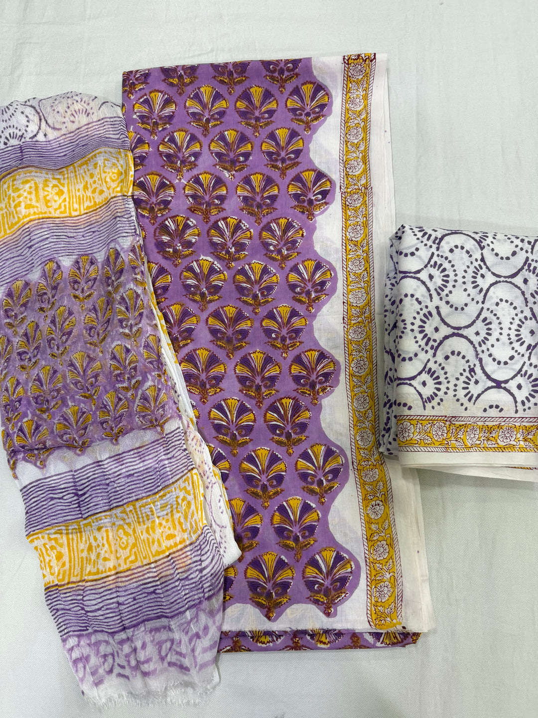 Handblock cottons with chiffon dupatta