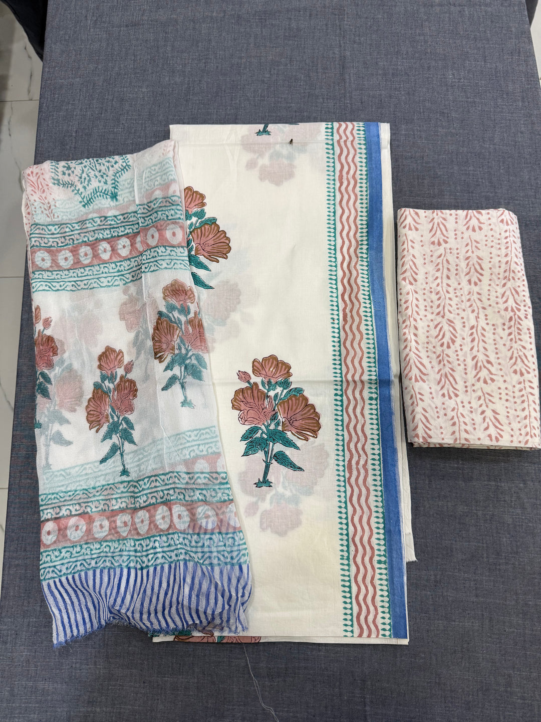Jaipuri Cotton Suit with Chiffon Dupatta