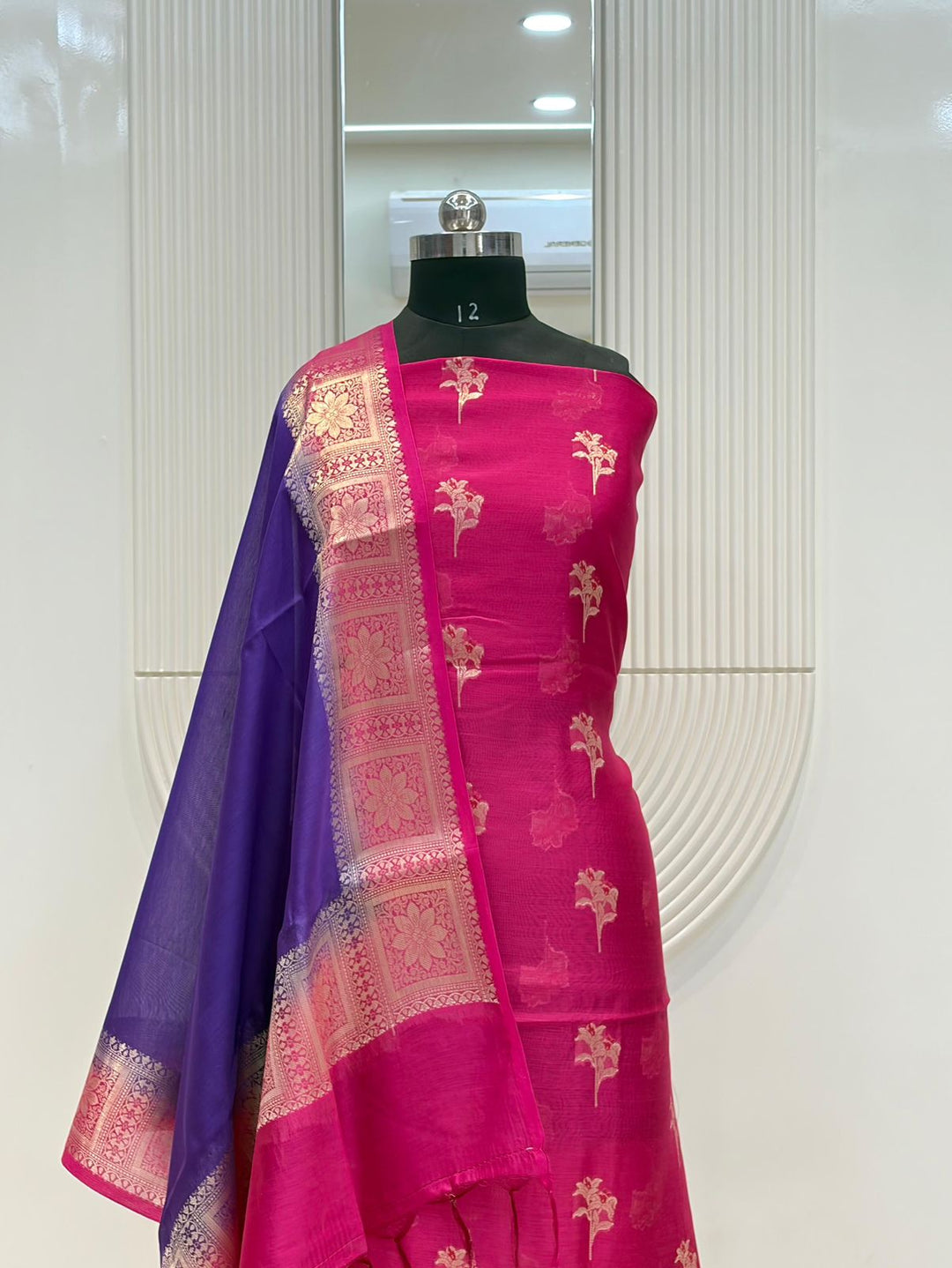 Pure Chanderi Banarasi Contrast Dupatta Suit