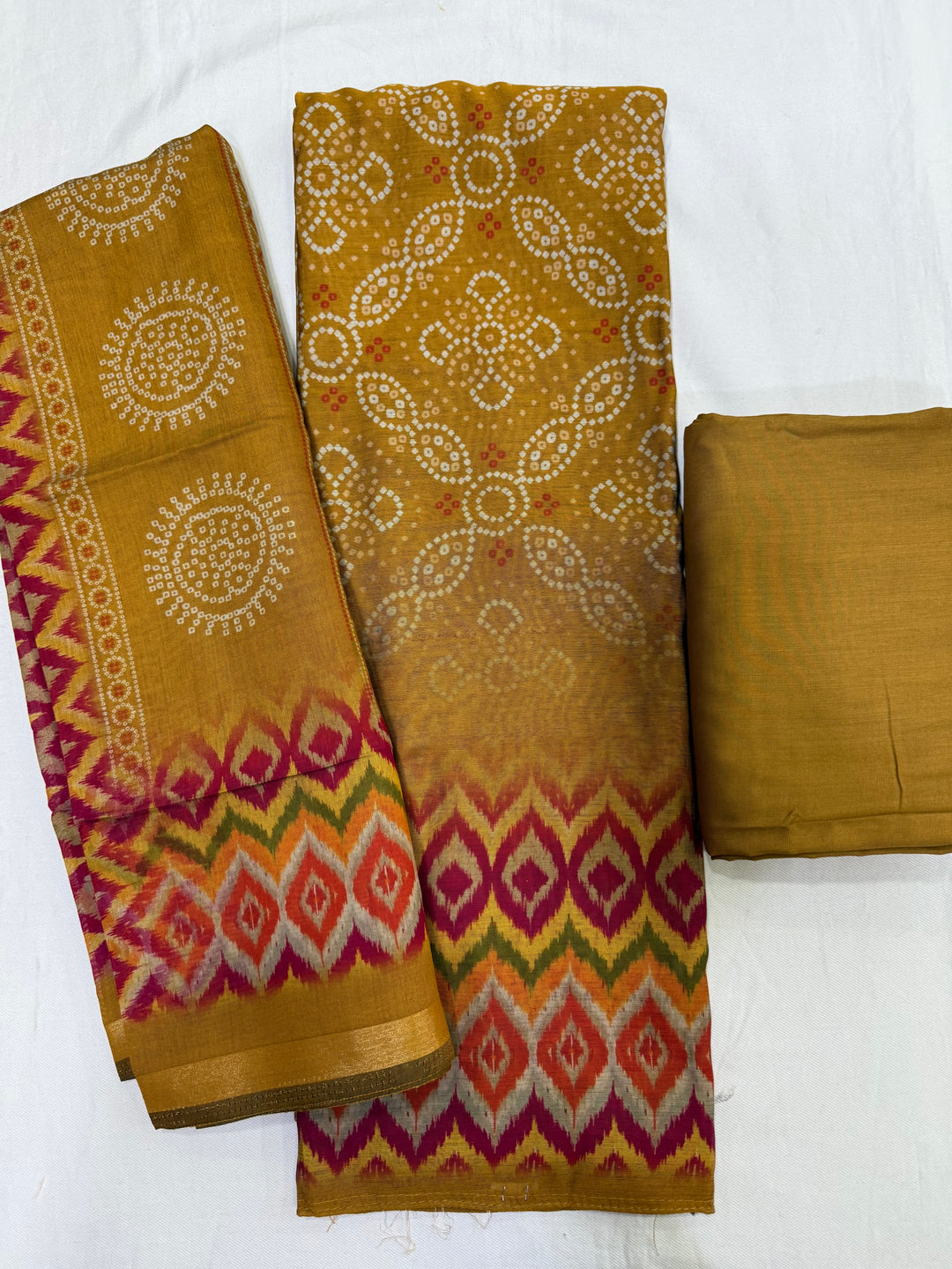 Maheshwari bandhej and ikkat print