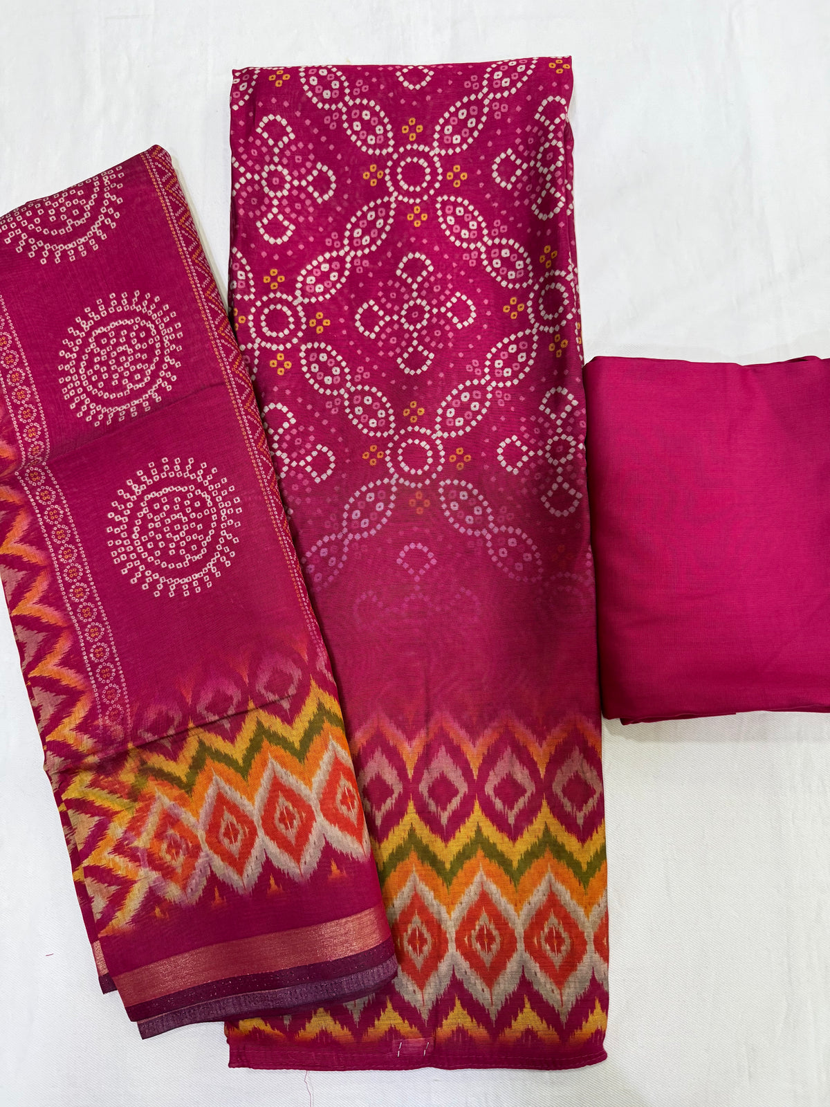 Maheshwari bandhej and ikkat print