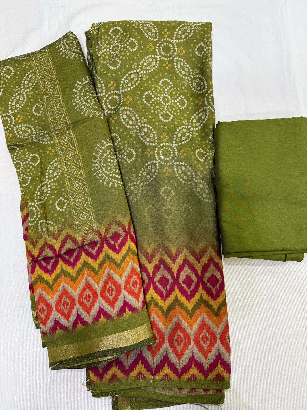 Maheshwari bandhej and ikkat print