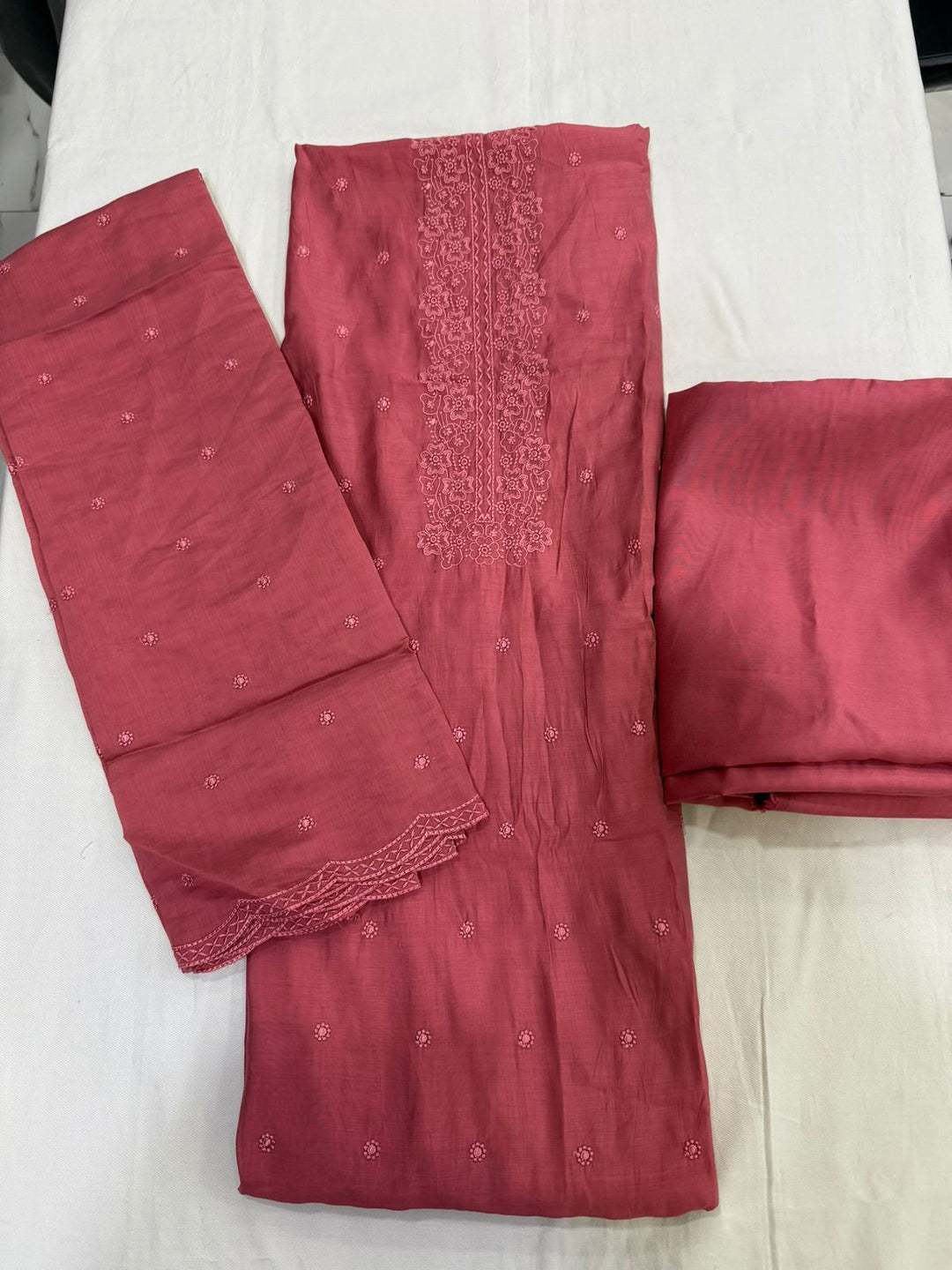 Tone-on-tone embroidery suit set