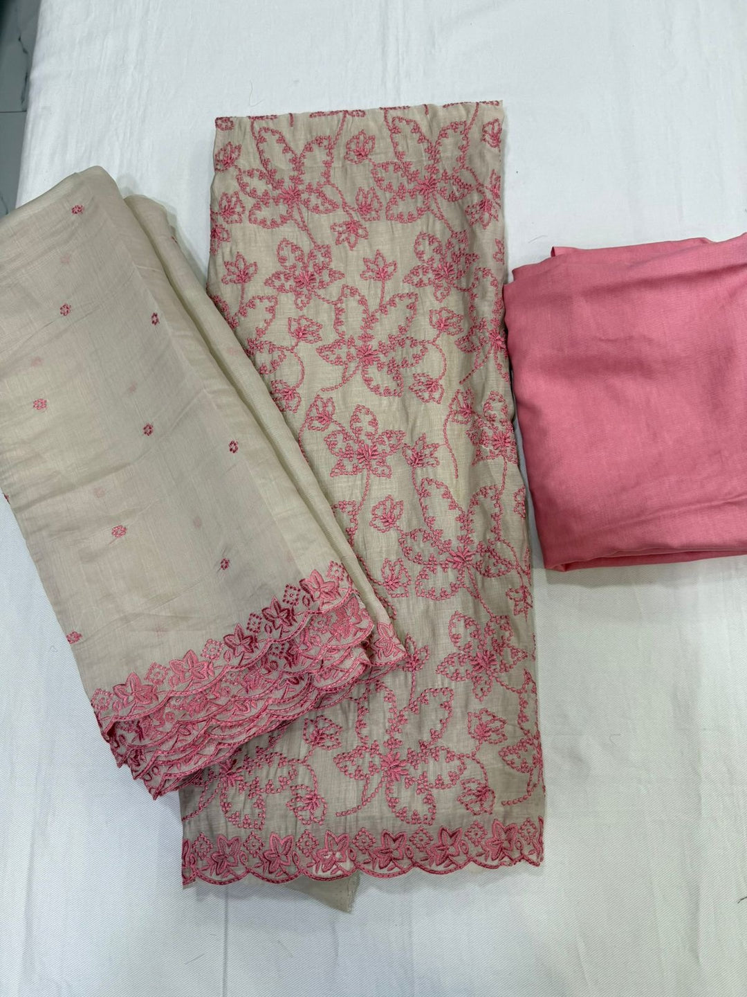Elegant muslin embroidered suit set